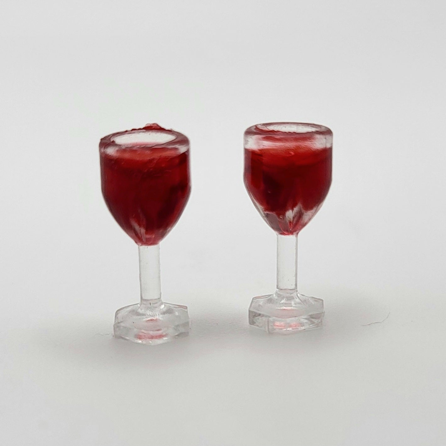 Glass of Red Wine - Plastic - Set of 2 - 1/12 Scale Dollhouse Miniature