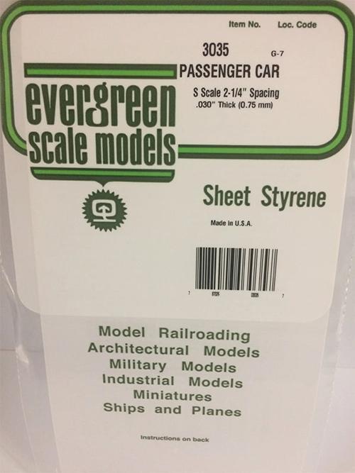 Evergreen S Scale Passenger Siding - Opaque White Polystyrene - #3035