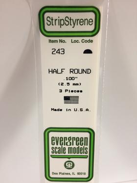 Evergreen Half Round .100" - Opaque White Polystyrene - #243