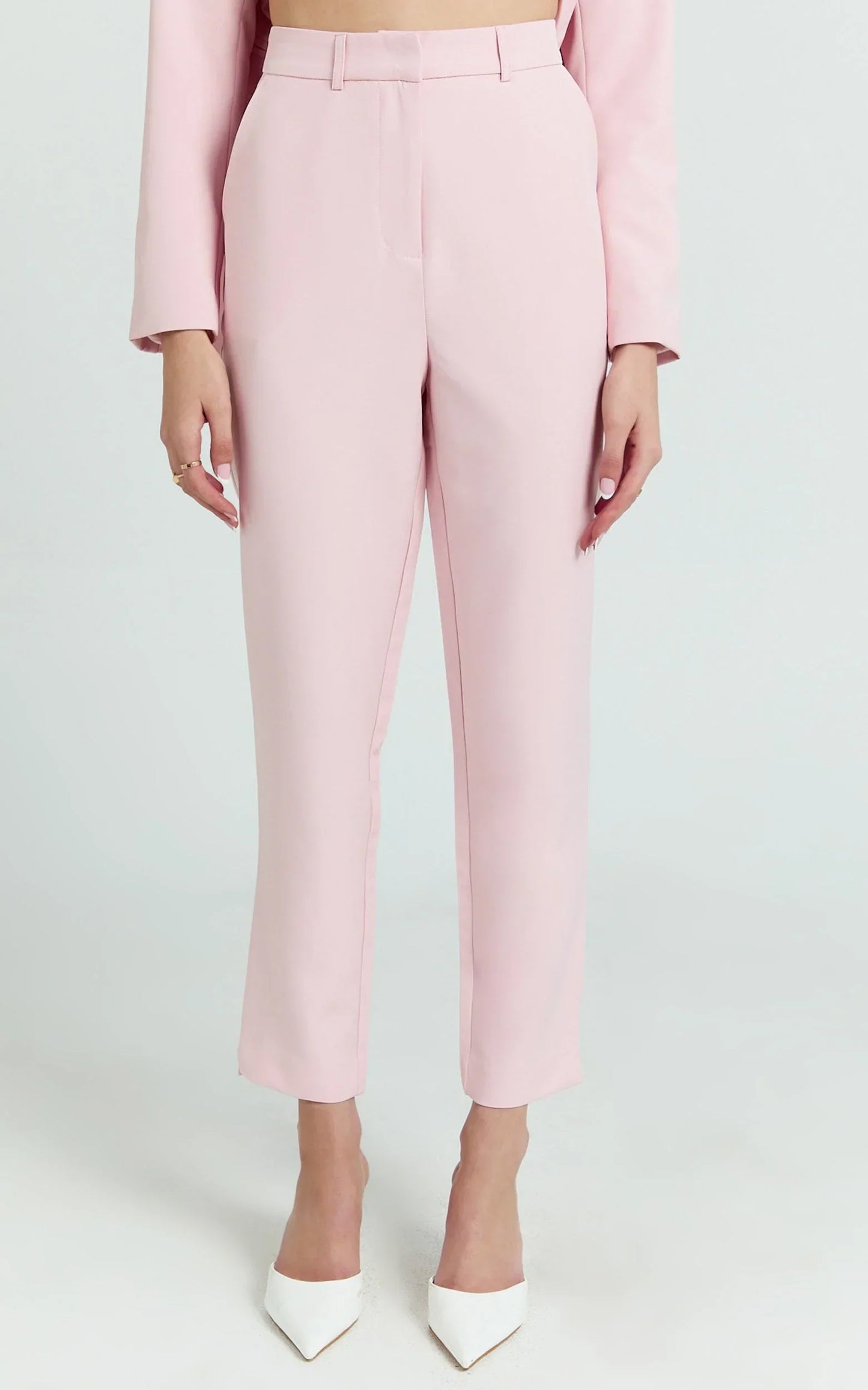 Hermie Pants - High Waisted Cropped Tailored Pants in Pale Pink