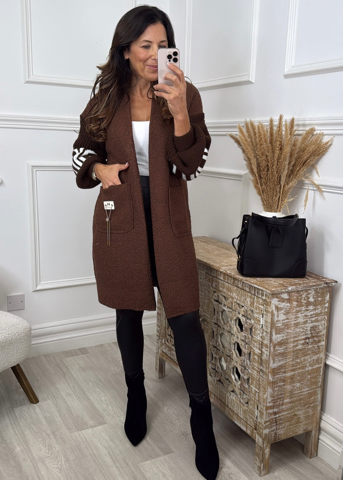 Ashley Light Brown Knit Sleeve Coatigan