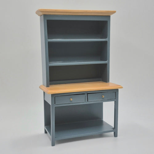 Blue and Oak Kitchen Hutch - 1/12 Scale Dollhouse Miniature