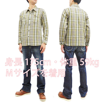 Pherrow's Plaid Flannel Shirt Mens Long Sleeve Checked Button Up Shirt 21W-720WS Beige/Yellow