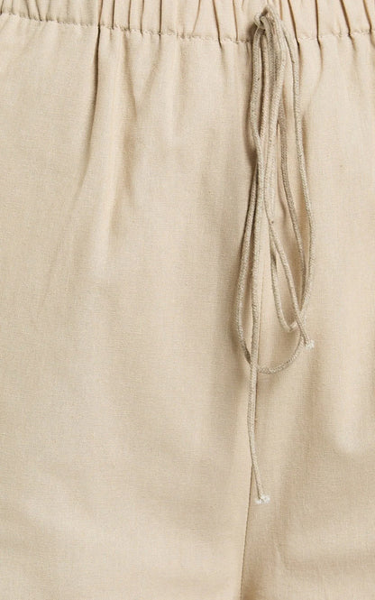 Abbey Pants - Wide Leg Drawstring Linen Look Pants in Natural