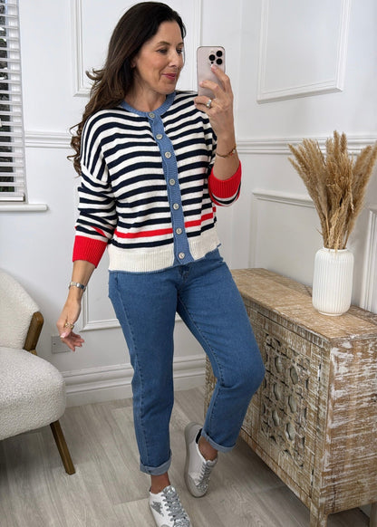 Aurelia Navy Striped Cardigan