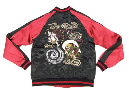 Japanesque Japanese Souvenir Jacket 3RSJ-003 Fujin Raijin Men's Sukajan Black/Red