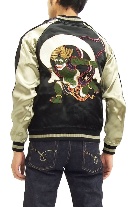Japanesque Japanese Souvenir Jacket 3RSJ-020 Fujin Raijin Men's Sukajan Black/Gold