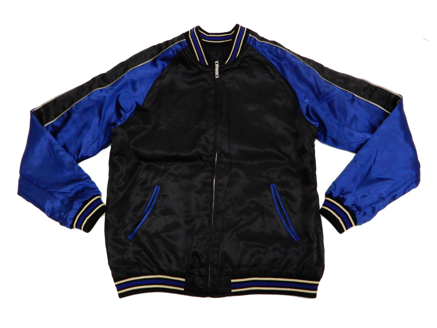 Japanesque Men's Japanese Souvenir Jacket Koi Fish Sukajan 3RSJ-047 Black/Navy-Blue