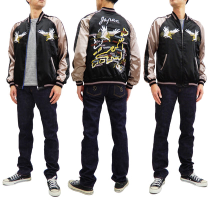 Japanesque Men's Japanese Souvenir Jacket Japan Map x Tiger Sukajan 3RSJ-552 Black/Purple