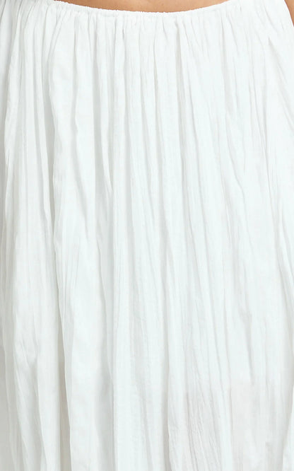 Heidi Maxi Skirt - Elastic Waist Side Split Skirt in White