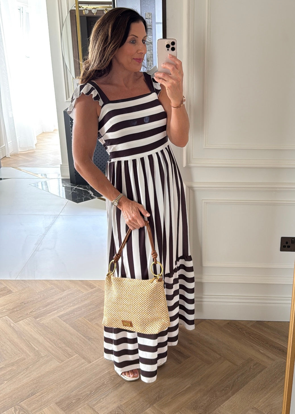 Elaina Striped Maxi Dress Brown
