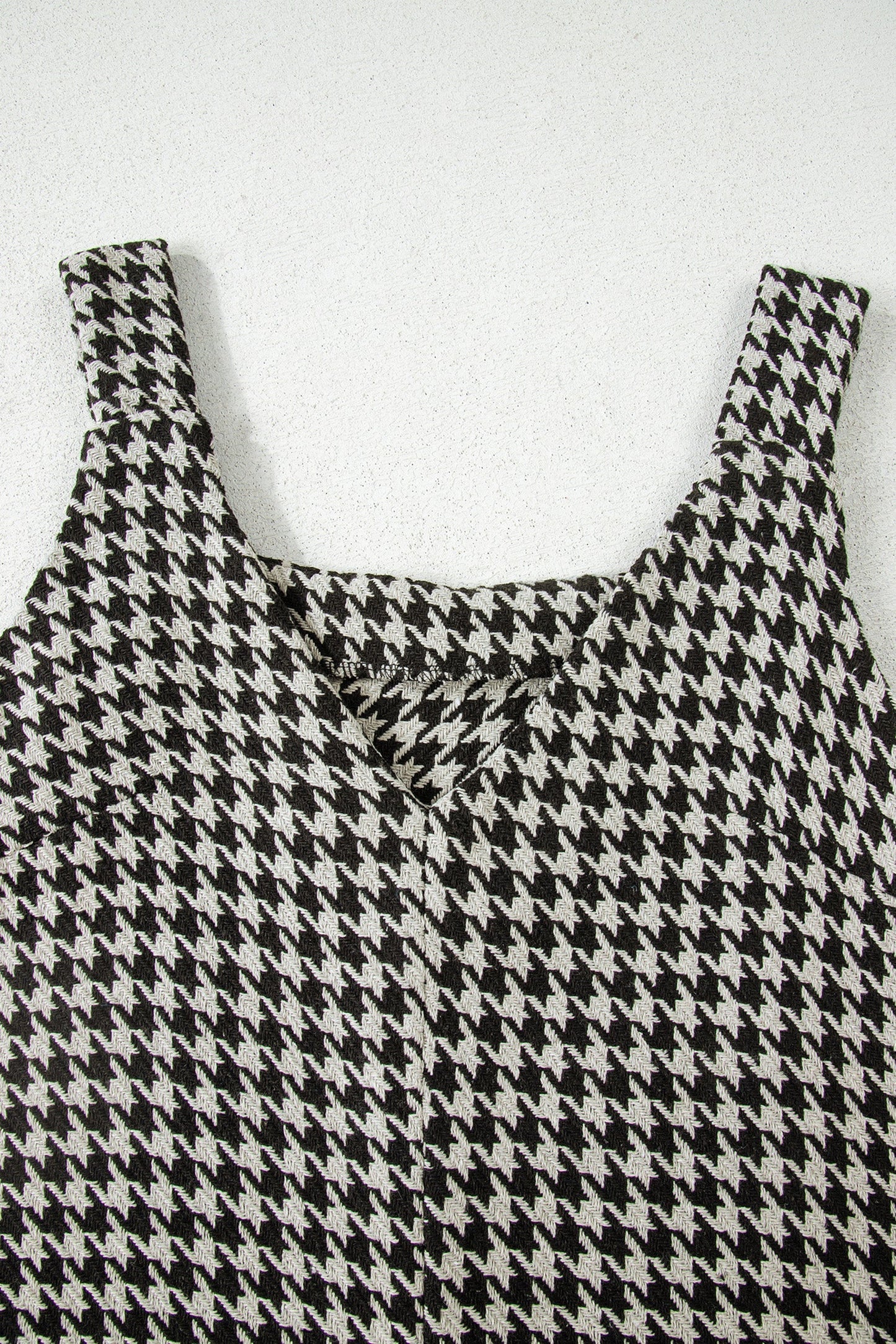 Khaki Houndstooth Print V Neck Sleeveless Mini Dress