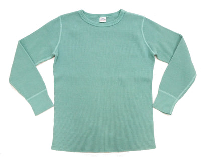 Studio D'Artisan Men's Heavyweight Waffle Knit Thermal Long Sleeve T-Shirt - 100% Cotton, Crew Neck, Ribbed Cuffs, Raw-edge hem, Made in Japan (SDA 9936) Emerald Green