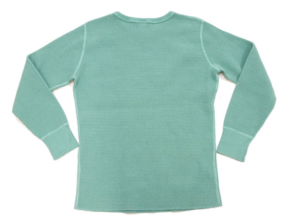 Studio D'Artisan Men's Heavyweight Waffle Knit Thermal Long Sleeve T-Shirt - 100% Cotton, Crew Neck, Ribbed Cuffs, Raw-edge hem, Made in Japan (SDA 9936) Emerald Green