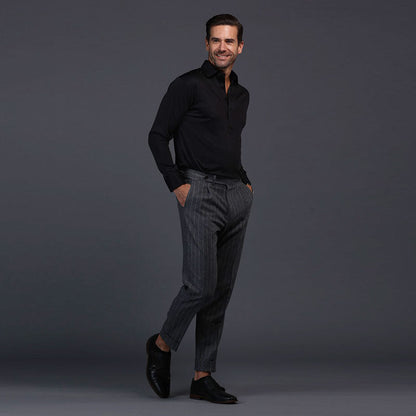 Semi-Spread Collar Polo Long Sleeve Black