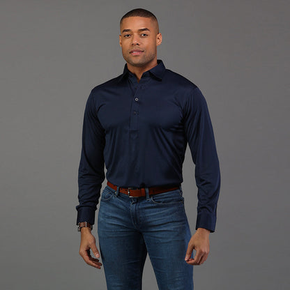 Semi-Spread Collar Polo Long Sleeve Navy