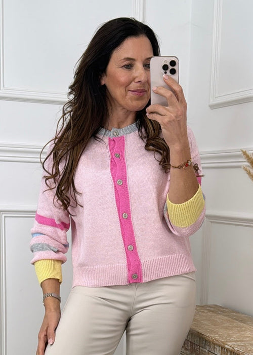 Amaris Pink Striped Sleeve Cardigan
