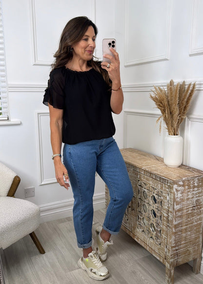 Eimear Black Ruffle Neck Blouse