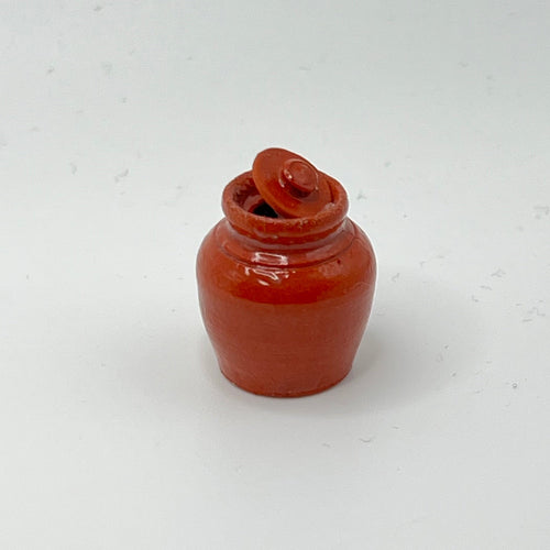Small Stoneware Red Glazed Jar with Lid - 1/12 Scale Dollhouse Miniature