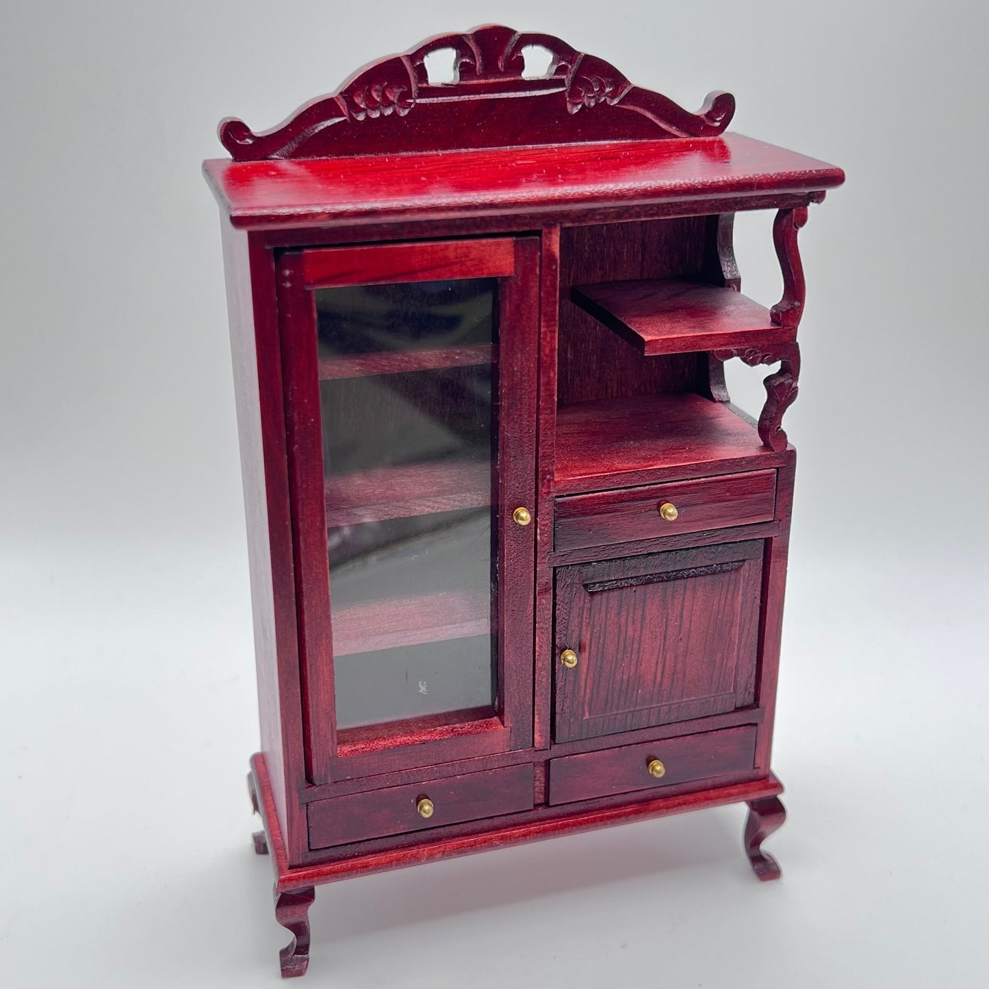 Mahogany Cabinet/Hutch with Glass Door - 1/12 Scale Dollhouse Miniature