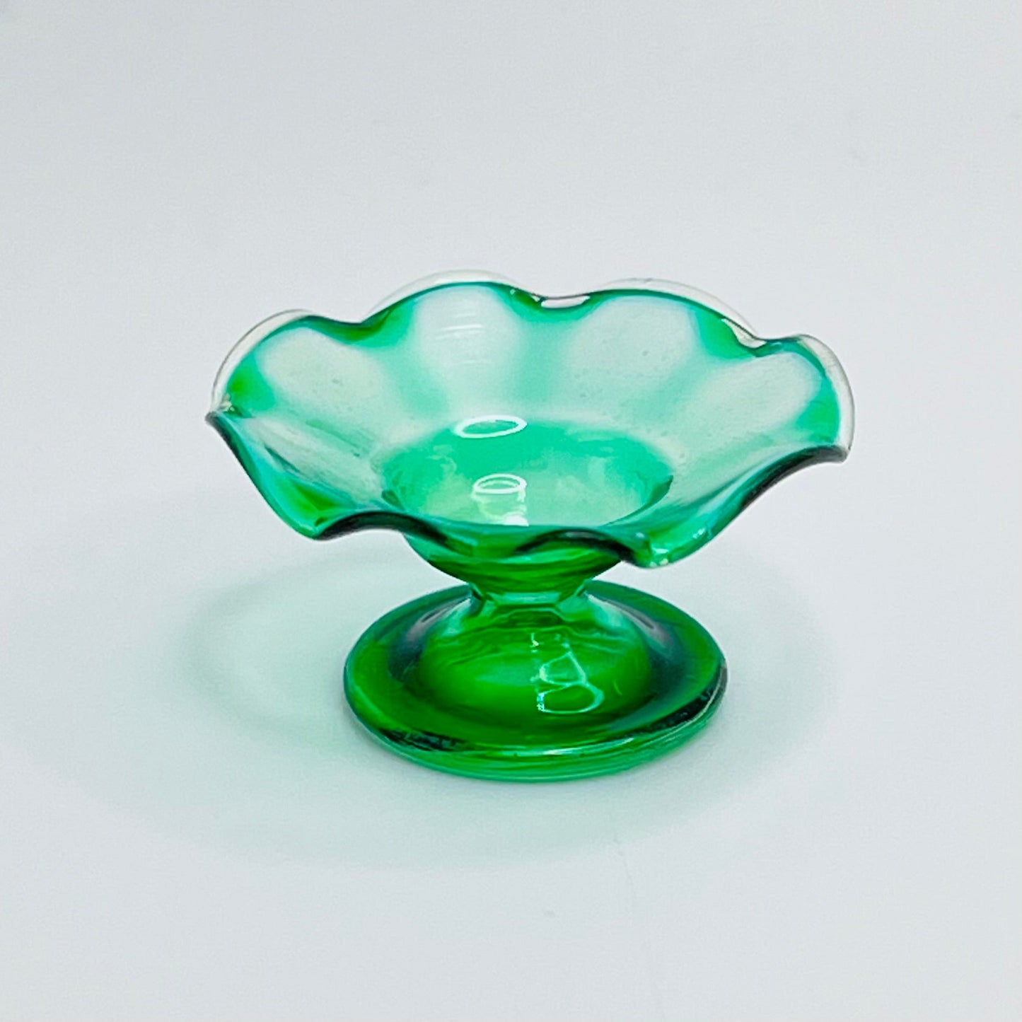 Green Pedestal Bowl - Glass - 1/12 Scale Dollhouse Miniature