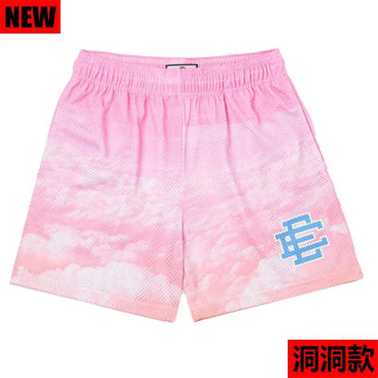 New EE American casual fitness shorts muscular men sports quarter pants mesh breathable style European and American stars with the same style