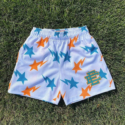 EE print shorts logo sweatpants mesh drawstring American shorts