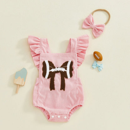 FOOTBALL Corduroy Ruffle Romper