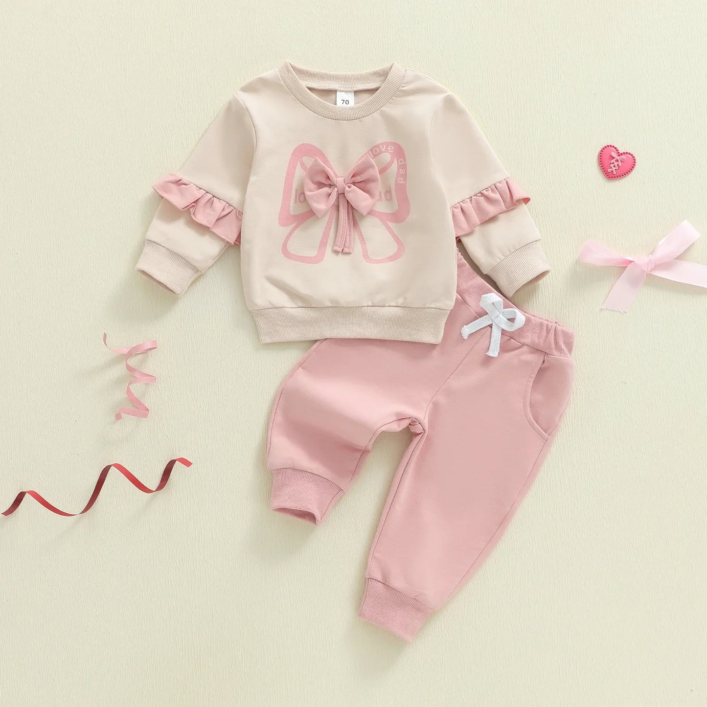LOVE DAD Pink Bow Ruffle Outfit