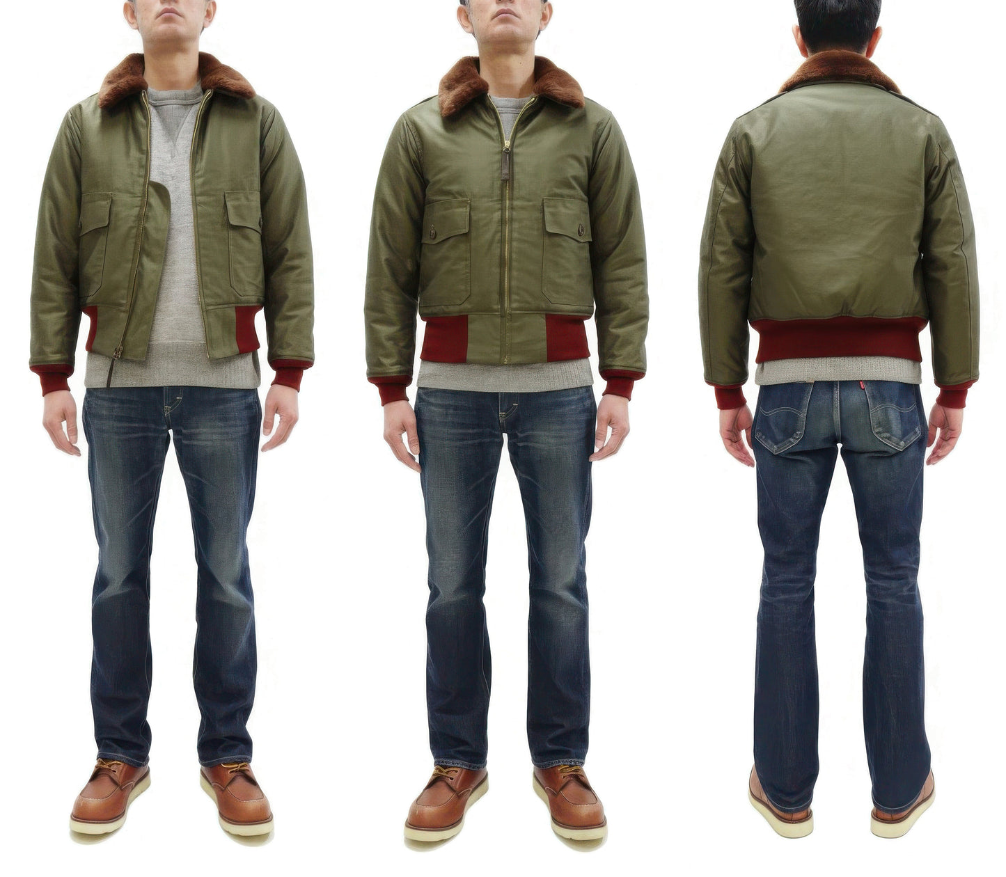 Buzz Rickson Men's B-10 Flight Jacket with Red Ribbed Trim - Superior Togs Co. Model - U.S. Army Air Forces WWII Cotton Bomber Jacket Reproduction - Made in Japan (BR15745 Olive Drab)