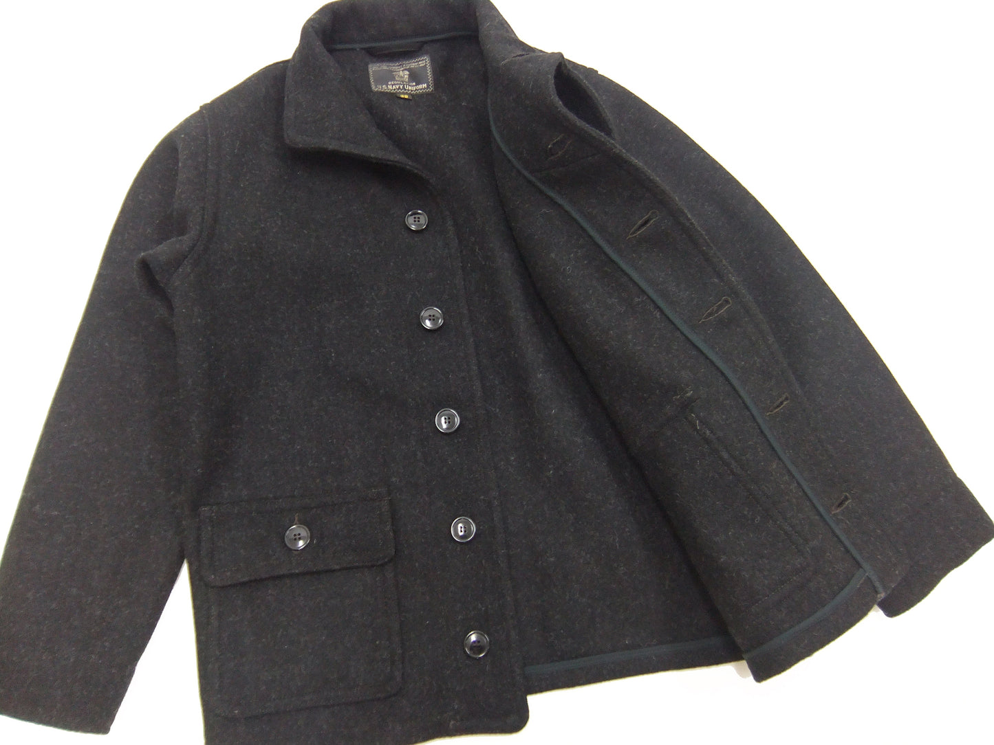 Buzz Rickson Submariner Coat - Men's U.S. Navy Submarine Wool Jacket Reproduction BR15764 Charcoal