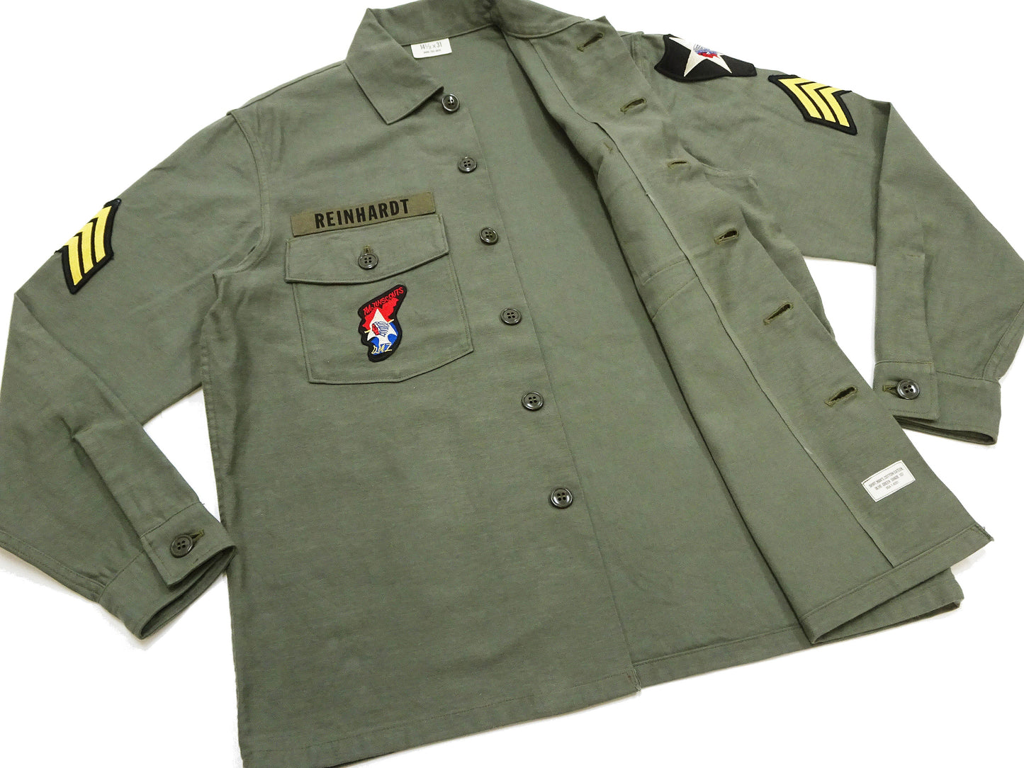 Buzz Rickson Men's U.S. Army OG-107 Utility Shirt with Patches (Relaxed Fit) - John Lennon Model Reproduction - Made in Japan (BR29586 Olive)