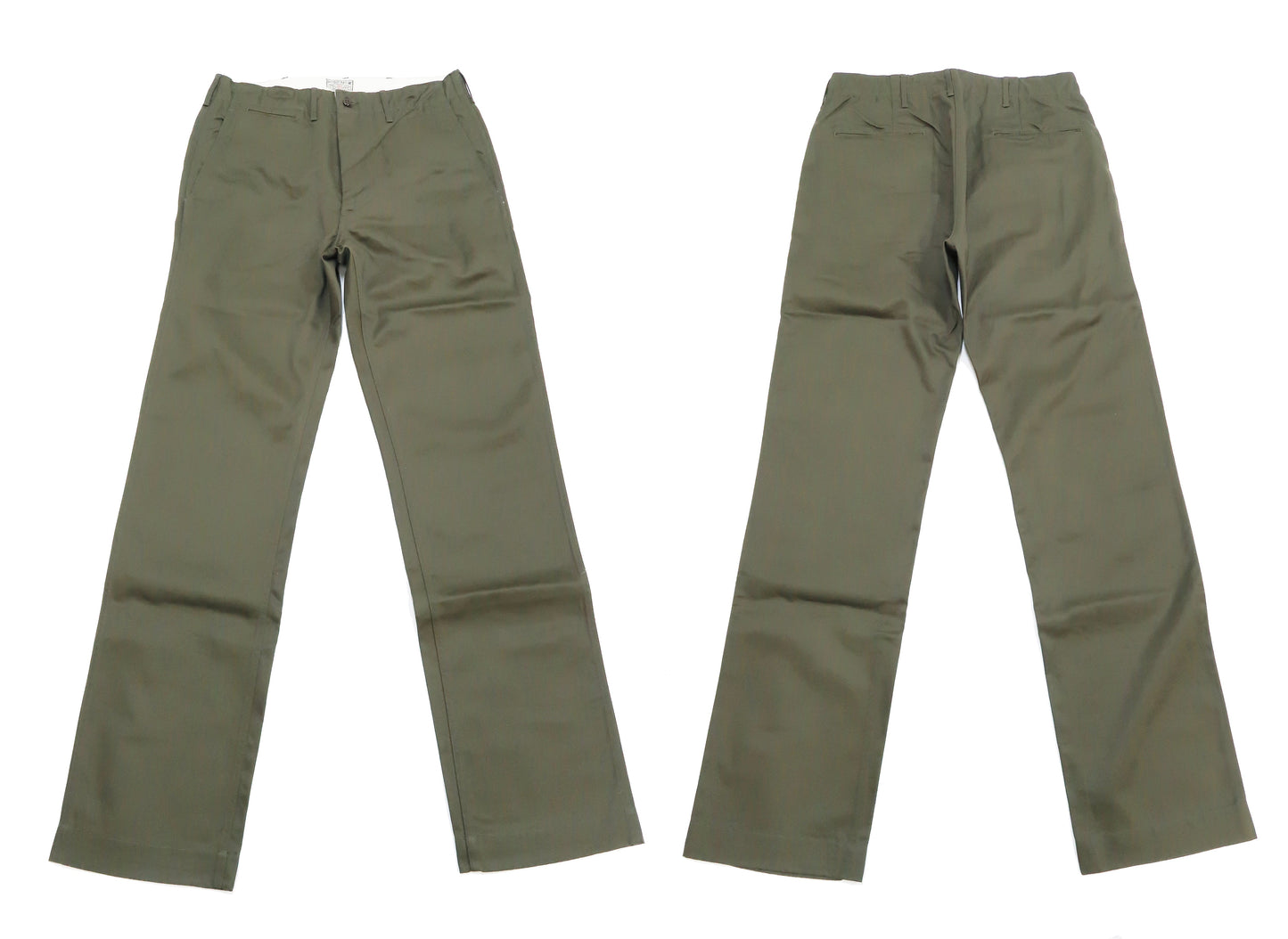 Buzz Rickson's Men's Original Spec Chinos 8.2 oz. Cotton Twill High-Rise Slimmer Straight Fit Military Chino Trousers with Zipper Fly Made in Japan (BR40025, 03 Olive One Wash)