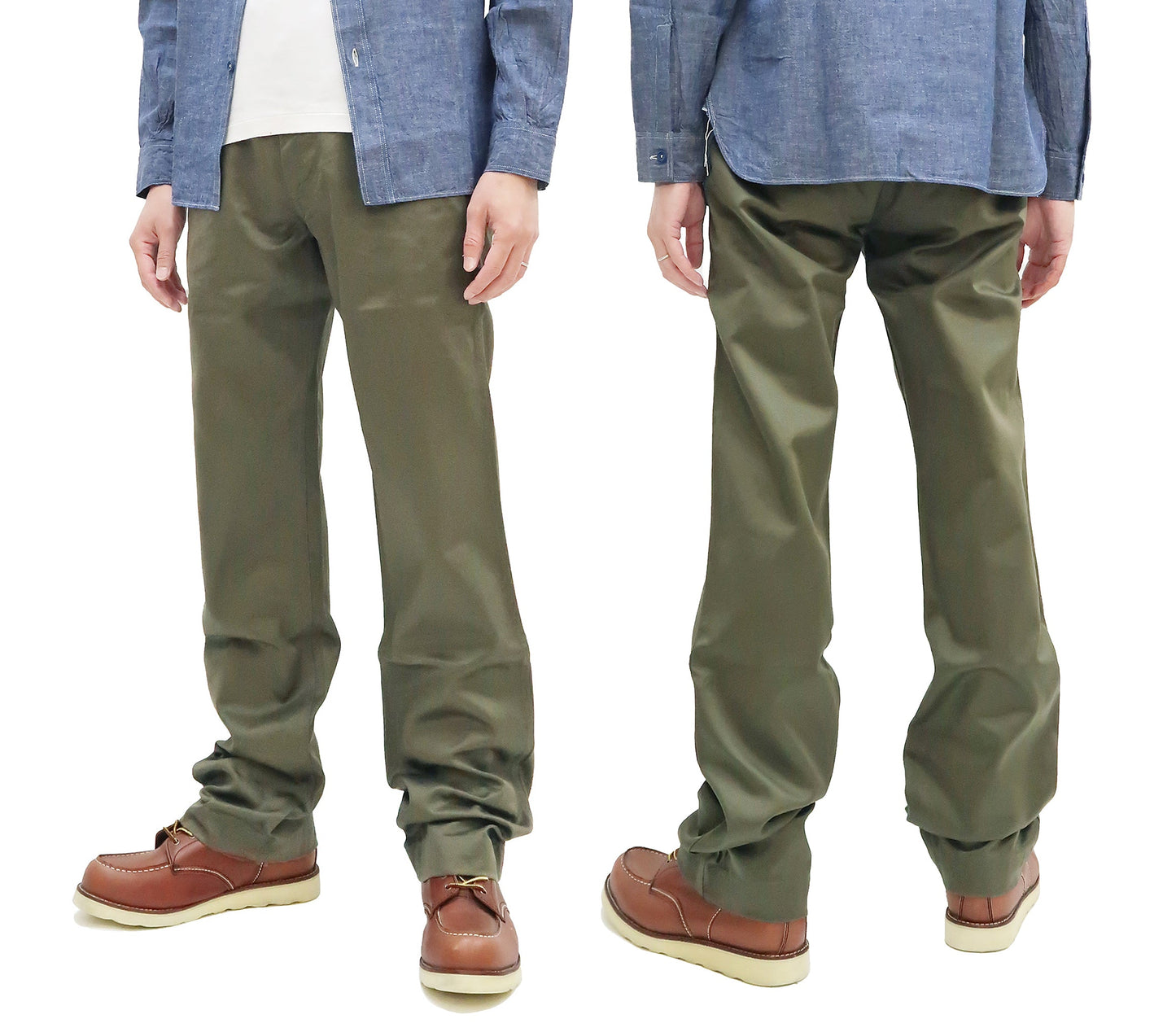 Buzz Rickson's Men's Original Spec Chinos 8.2 oz. Cotton Twill High-Rise Slimmer Straight Fit Military Chino Trousers with Zipper Fly Made in Japan (BR40025, 03 Olive One Wash)
