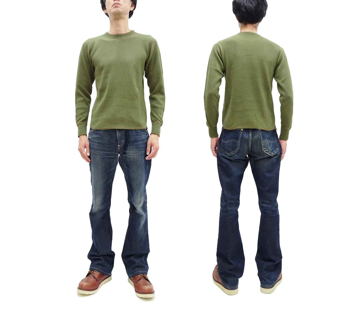 Buzz Rickson Waffle-Knit Thermal T-Shirt Men's Casual Long Sleeve Plain Crew Neck Waffle Tee BR63755 149 Olive