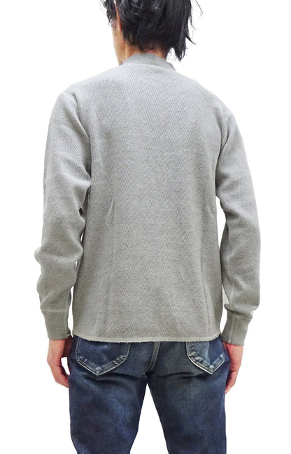 Buzz Rickson Waffle-Knit Thermal Henley T-Shirt Men's Long Sleeve Plain 3-Button Placket Heavyweight Thermal Tee BR68130 113 Heather-Gray