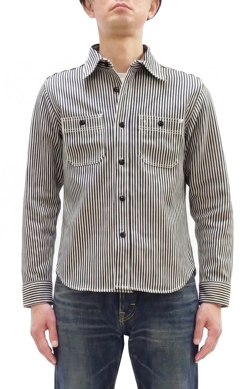 Studio D'artisan Men's 14 oz. Heavyweight Hickory Stripe Long Sleeve Work Shirt, 100% Cotton, Made in Japan (SDA D5335H)