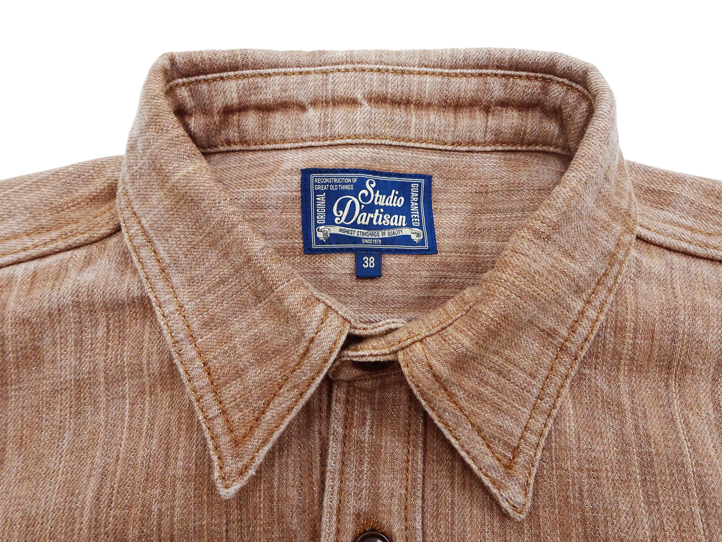 Studio D'artisan Men's 13 oz Kakishibu Persimmon-Dyed Denim Work Shirt, Made in Japan Heavyweight Long Sleeve Earth-Tone shirt (SDA D5732 Reddish-Brown)
