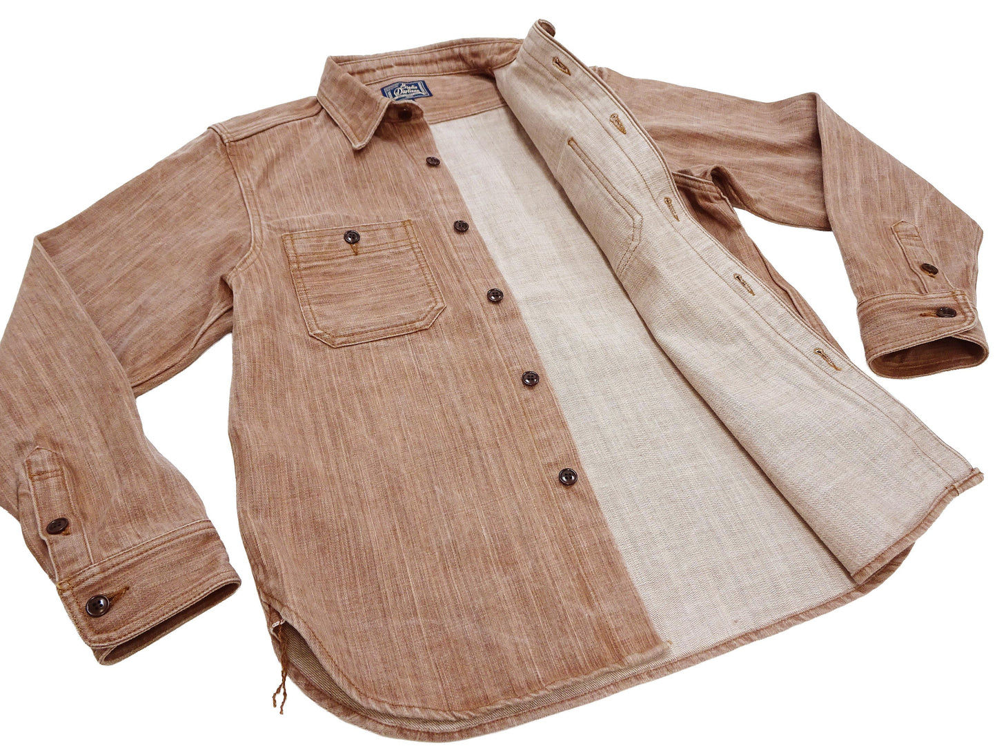 Studio D'artisan Men's 13 oz Kakishibu Persimmon-Dyed Denim Work Shirt, Made in Japan Heavyweight Long Sleeve Earth-Tone shirt (SDA D5732 Reddish-Brown)
