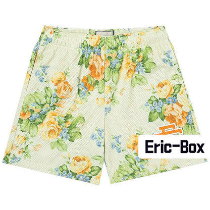 Yellow Roses On Green Bg Mesh Shorts