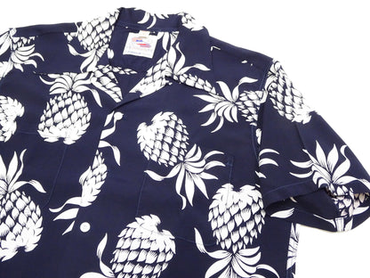 Duke Kahanamoku Hawaiian Shirt Men's Duke's Pineapple Short Sleeve Rayon Aloha Shirt DK36201 128 Navy-Blue
