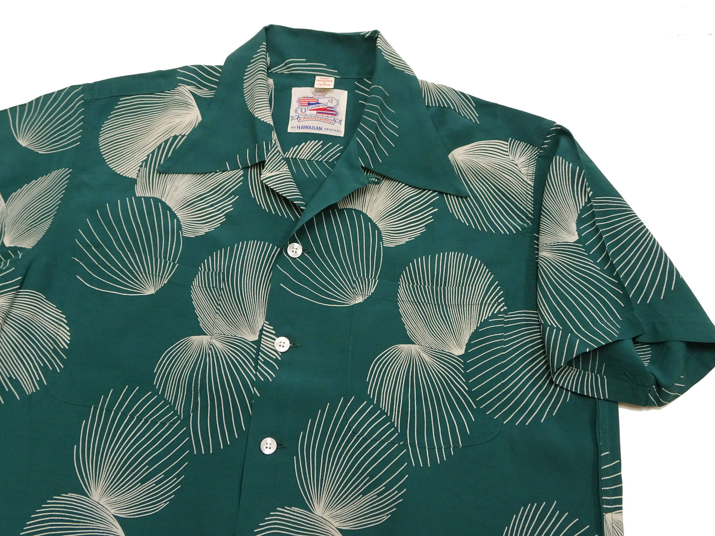 Duke Kahanamoku Hawaiian Shirt Men's 1950s Duke's Shell Reproduction Short-Sleeve Aloha Shirt DK39450 145 Green