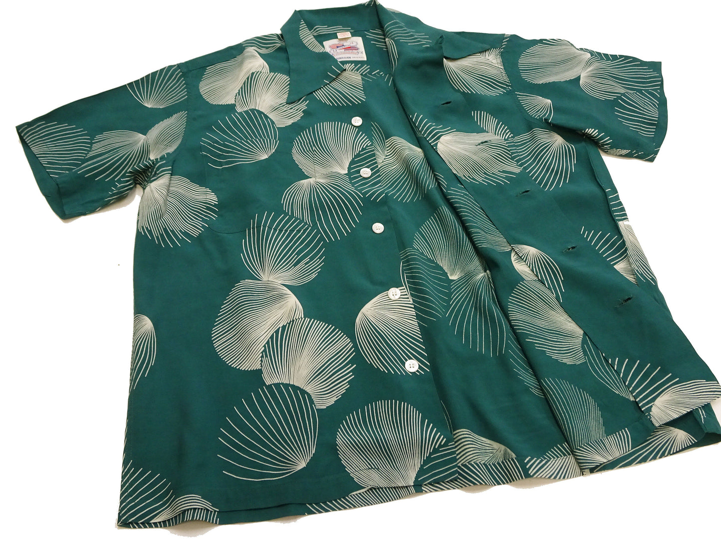 Duke Kahanamoku Hawaiian Shirt Men's 1950s Duke's Shell Reproduction Short-Sleeve Aloha Shirt DK39450 145 Green