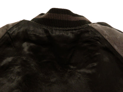 Satori Script Men's Japanese Souvenir Jacket Koi Fish Carp Sukajan GSJR-023 Black/Charcoal-Gray