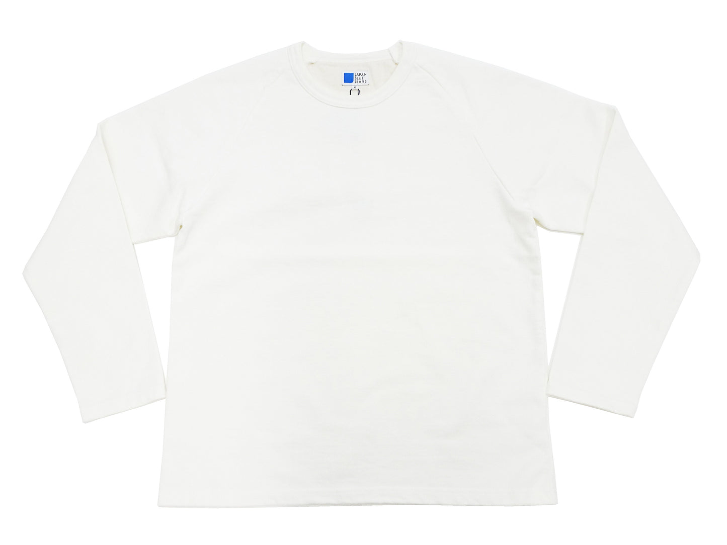 Japan Blue Jeans Long Sleeve French Terry T-Shirt Men's Casual Plain Crew-Neck Raglan-Sleeve Inlay Shirt JBKN1001 White
