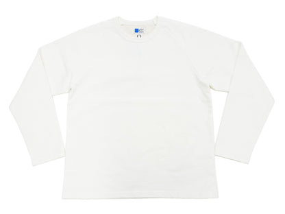 Japan Blue Jeans Long Sleeve French Terry T-Shirt Men's Casual Plain Crew-Neck Raglan-Sleeve Inlay Shirt JBKN1001 White