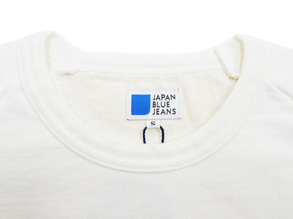 Japan Blue Jeans Long Sleeve French Terry T-Shirt Men's Casual Plain Crew-Neck Raglan-Sleeve Inlay Shirt JBKN1001 White
