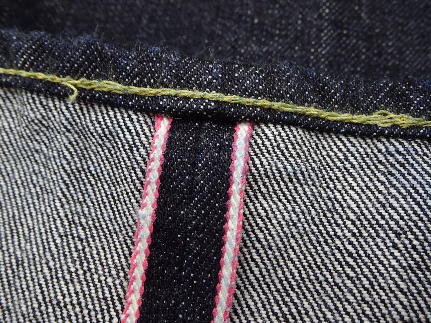 Momotaro Jeans #100 with Double-Stripe Paint Men's Loose Fit Classic Straight Button-Fly Jean Pants 14.7oz. Zimbabwean Cotton Deep Indigo Denim MMJB0101 One-Wash