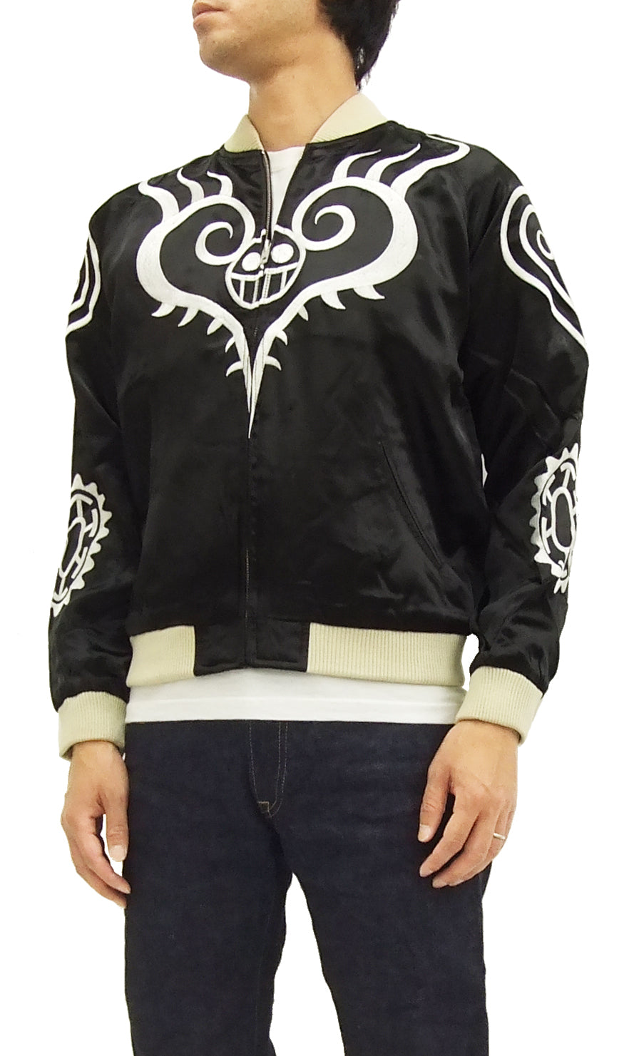 Hanatabi Gakudan Men's Japanese Souvenir Jacket Japanese ONE PIECE Sukajan Script OPSJ-003 Black