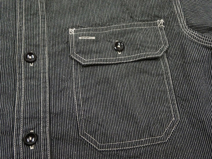 Sugar Cane Work Shirt with Vertical Hairline Code Stripe Pattern Men's Casual Jean Cord Long Sleeve Button Up Shirt SC25511 119 Black